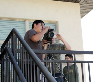 Filming the parallax activity from the school balcony.