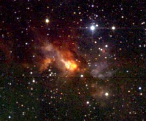 Cepheus A as seen by the 2-Micron All Sky Survey (2MASS). A large protostar is forming inside.