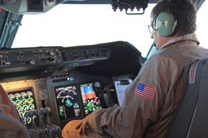 Co-pilot and cockpit of SOFIA, with new digital avionics.