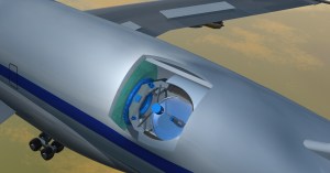 3D render of the telescope cavity. The telescope can rotate up and down, but the entire plane must change its heading to slew the scope's azimuth.