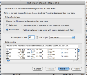 To get a .txt file into Excel, you must tell it which row the data starts on, in this case Row 45.