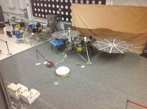 The test bed for the InSight Mars Lander at the In-Situ Instruments Lab (ISIL) at JPL.