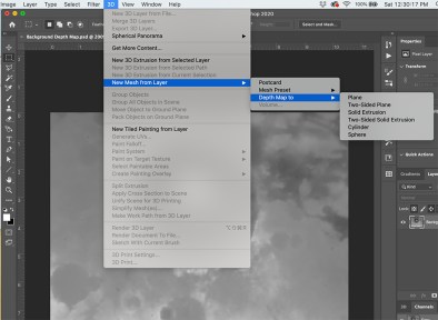 PS menu for 3D terrain-s